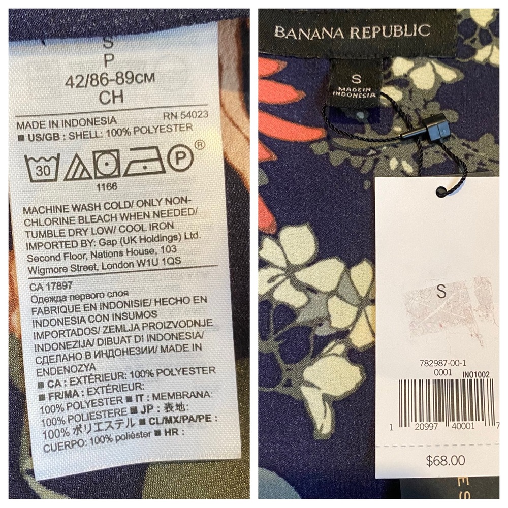 NWT BR Navy Floral Print Tie Shoulder Tiered Top, Size Small - Picture 16 of 16